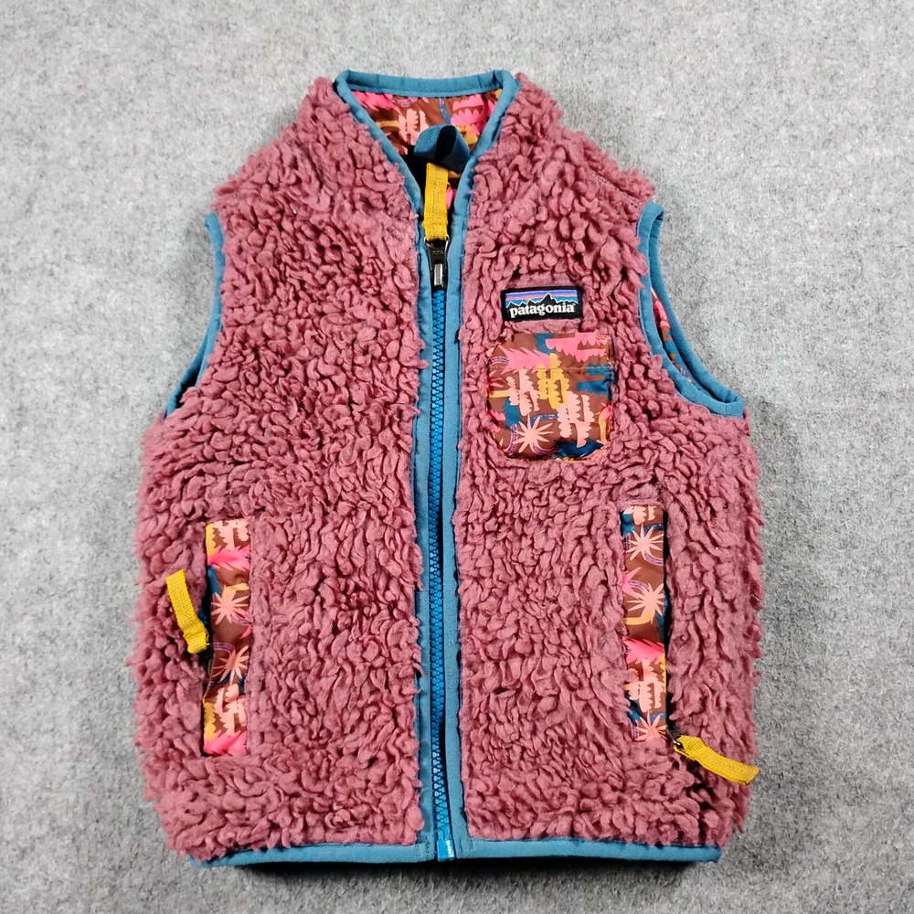 Patagonia Baby Retro-X Fleece Vest Size 6-12M Fuzzy Mauve Pink Trees